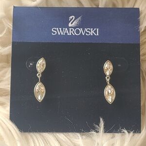 Swarovski Rhodium Plated Silver Toned Marquise Crystal Drop Earrings- Like New